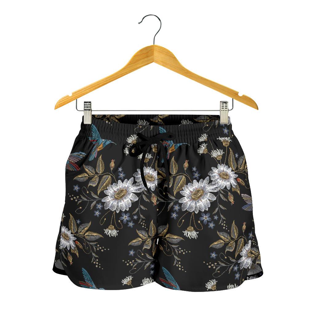 Hummingbird with Embroidery Themed Print Women Shorts-JTAMIGO.COM