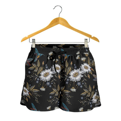 Hummingbird with Embroidery Themed Print Women Shorts-JTAMIGO.COM