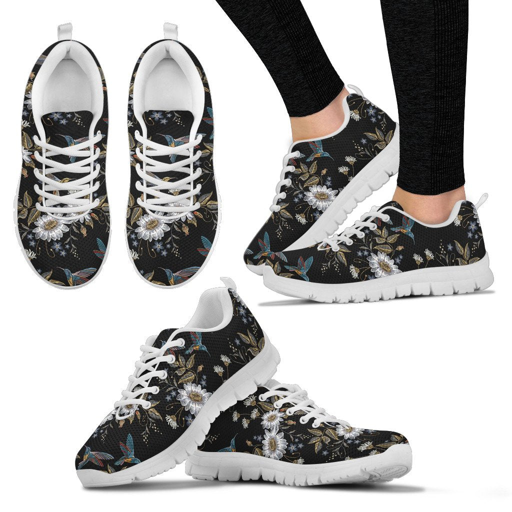 Hummingbird With Embroidery Themed Print Women Sneakers Shoes
