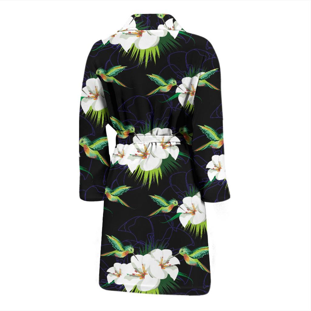 Hummingbird with Flower Pattern Print Design 03 Men Bathrobe-JORJUNE.COM
