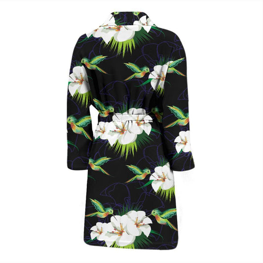 Hummingbird with Flower Pattern Print Design 03 Men Bathrobe-JORJUNE.COM