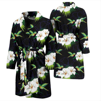Hummingbird with Flower Pattern Print Design 03 Men Bathrobe-JORJUNE.COM