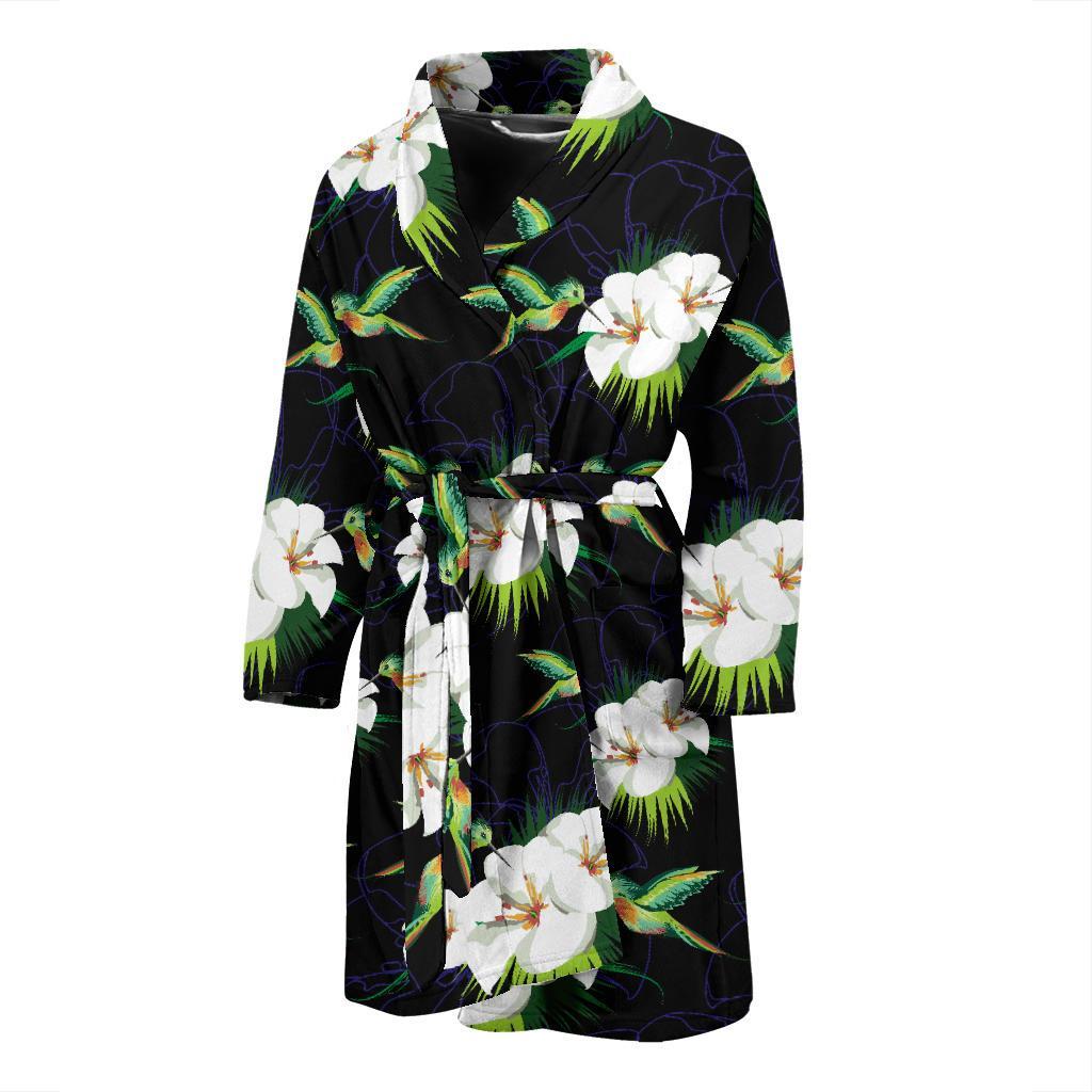 Hummingbird with Flower Pattern Print Design 03 Men Bathrobe-JORJUNE.COM