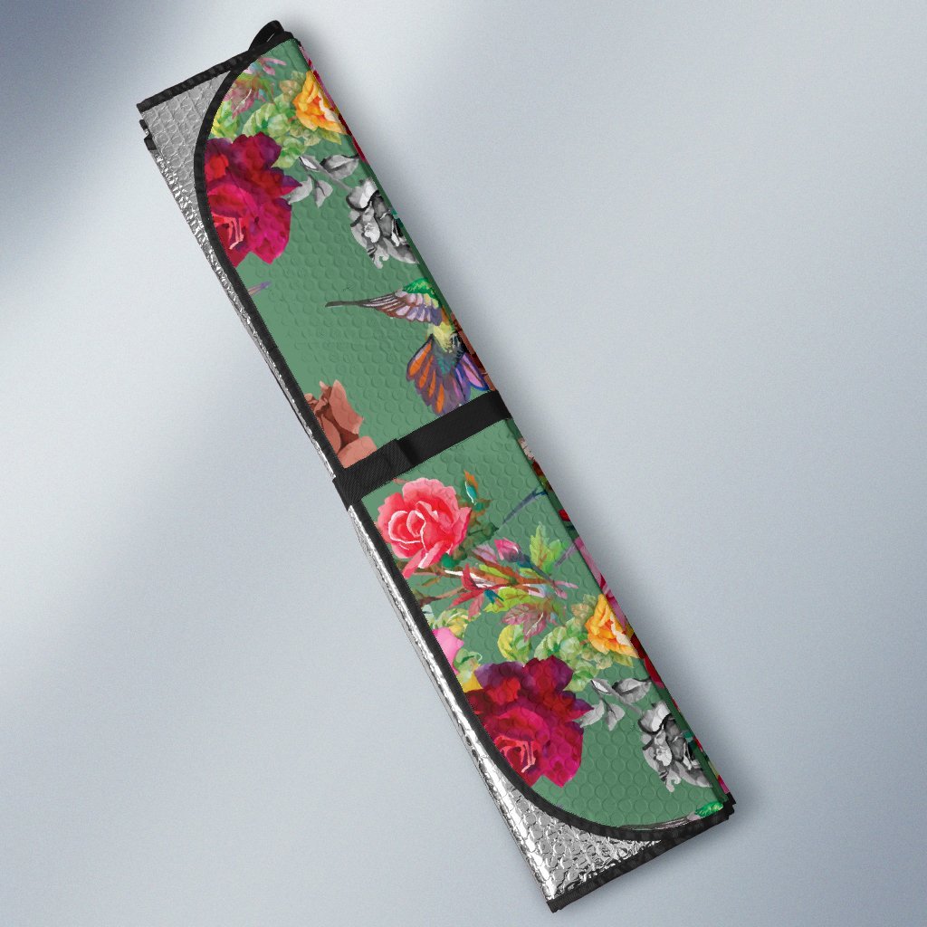 Hummingbird with Rose Themed Print Car Sun Shade For Windshield