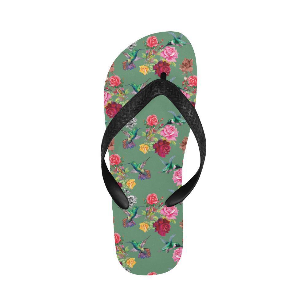 Hummingbird with Rose Themed Print Flip Flops-JTAMIGO.COM