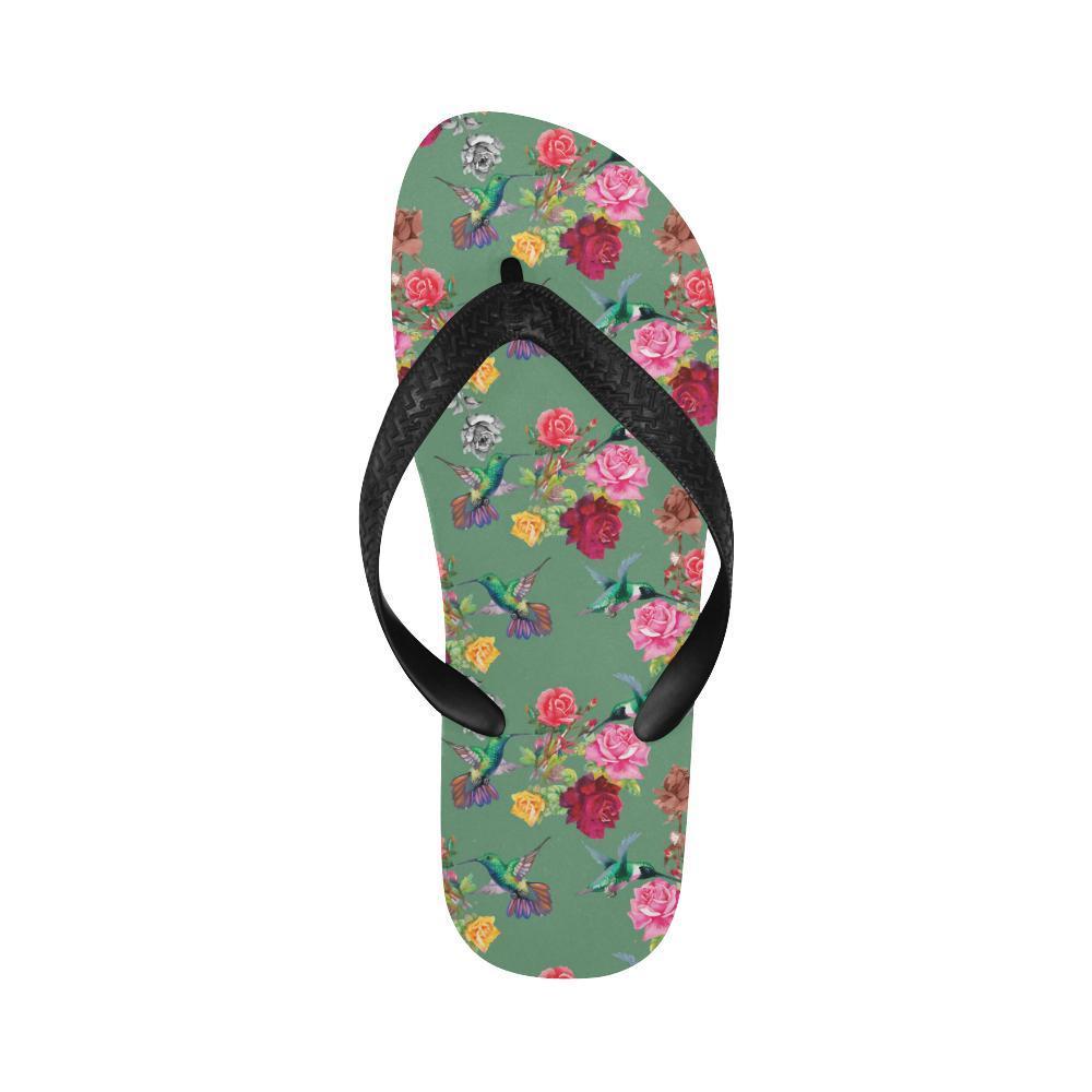 Hummingbird with Rose Themed Print Flip Flops-JTAMIGO.COM