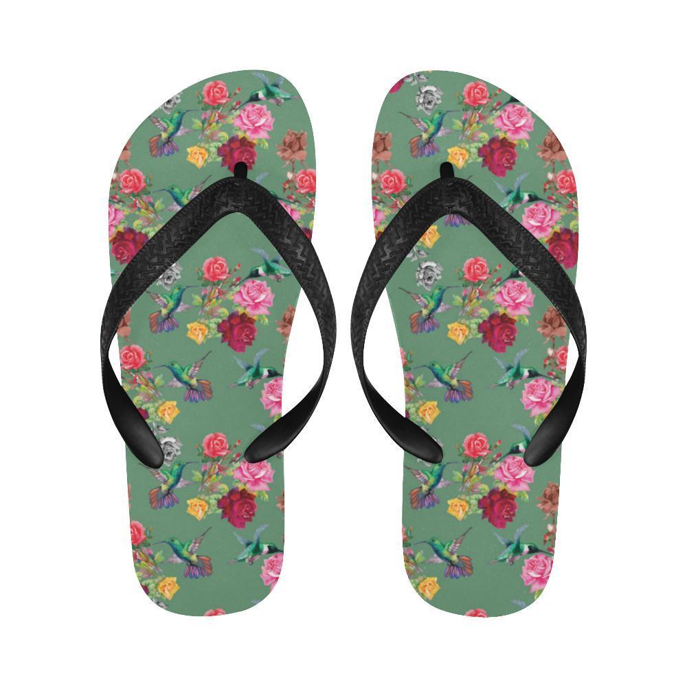 Hummingbird with Rose Themed Print Flip Flops-JTAMIGO.COM
