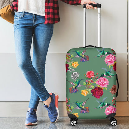 Hummingbird With Rose Themed Print Luggage Cover Protector