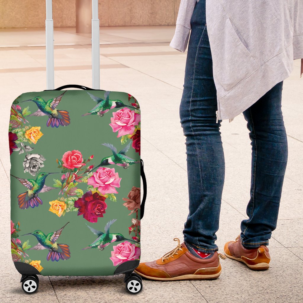 Hummingbird With Rose Themed Print Luggage Cover Protector