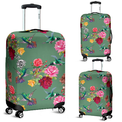 Hummingbird With Rose Themed Print Luggage Cover Protector