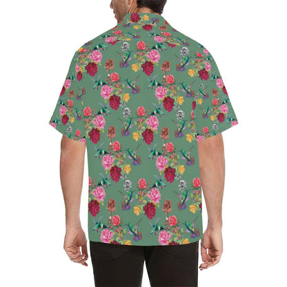Hummingbird with Rose Themed Print Men Aloha Hawaiian Shirt