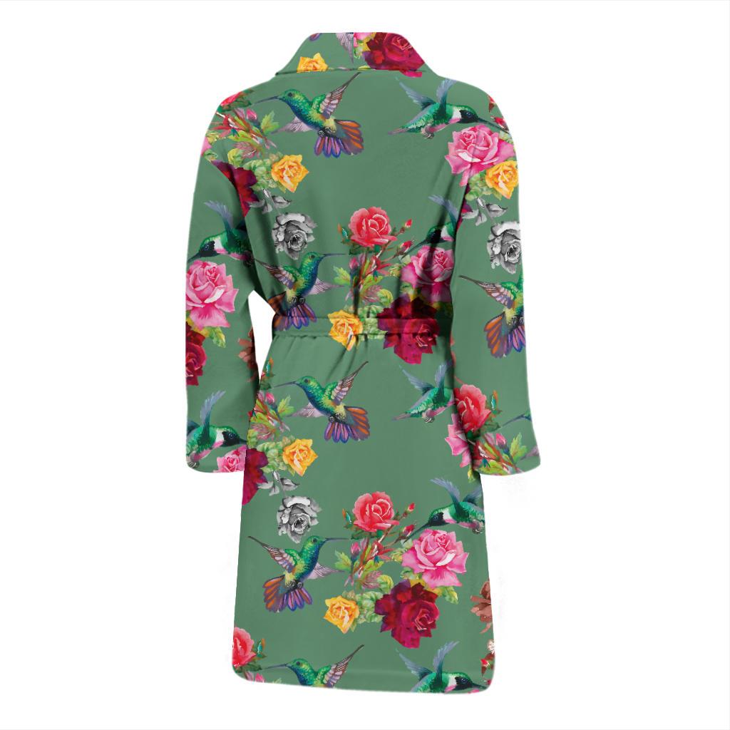 Hummingbird with Rose Themed Print Men Bath Robe-JTAMIGO.COM