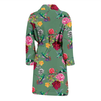 Hummingbird with Rose Themed Print Men Bath Robe-JTAMIGO.COM