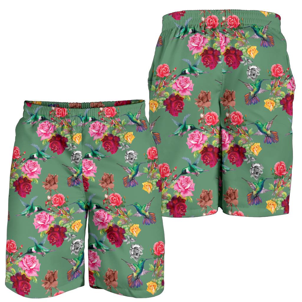 Hummingbird with Rose Themed Print Mens Shorts-JTAMIGO.COM