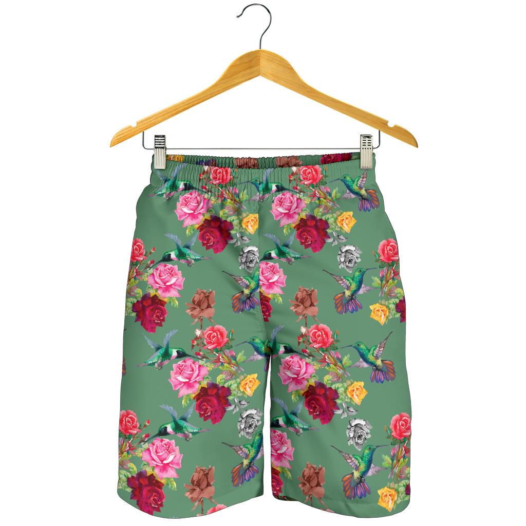Hummingbird with Rose Themed Print Mens Shorts-JTAMIGO.COM