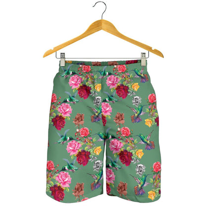 Hummingbird with Rose Themed Print Mens Shorts-JTAMIGO.COM