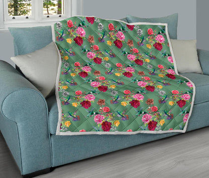 Hummingbird with Rose Themed Print Premium Quilt-JTAMIGO.COM
