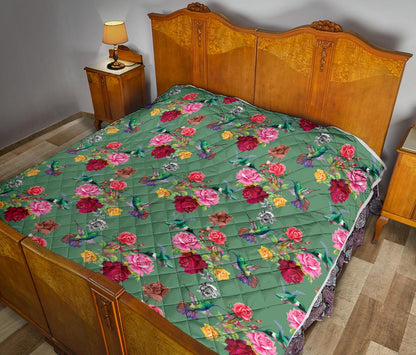 Hummingbird with Rose Themed Print Premium Quilt-JTAMIGO.COM