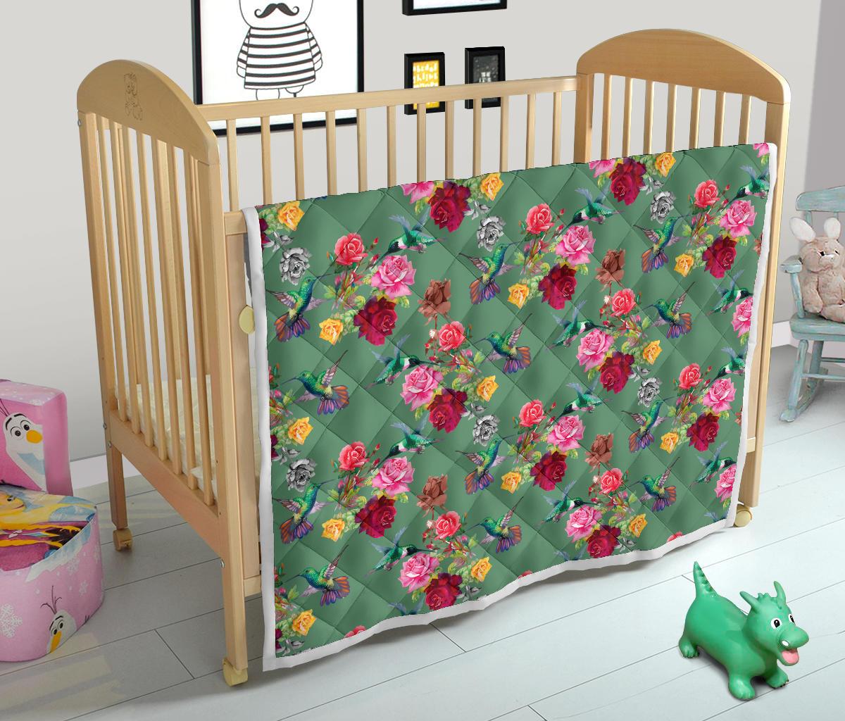 Hummingbird with Rose Themed Print Premium Quilt-JTAMIGO.COM