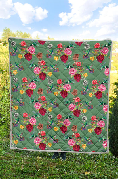 Hummingbird with Rose Themed Print Premium Quilt-JTAMIGO.COM