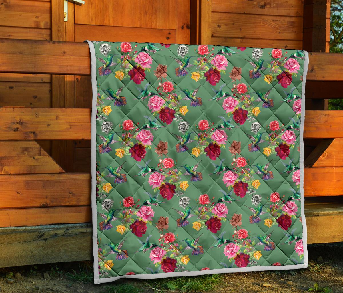 Hummingbird with Rose Themed Print Premium Quilt-JTAMIGO.COM