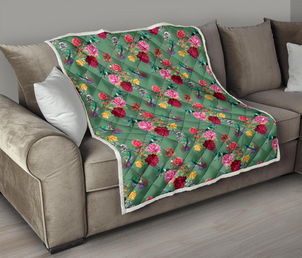 Hummingbird with Rose Themed Print Premium Quilt-JTAMIGO.COM