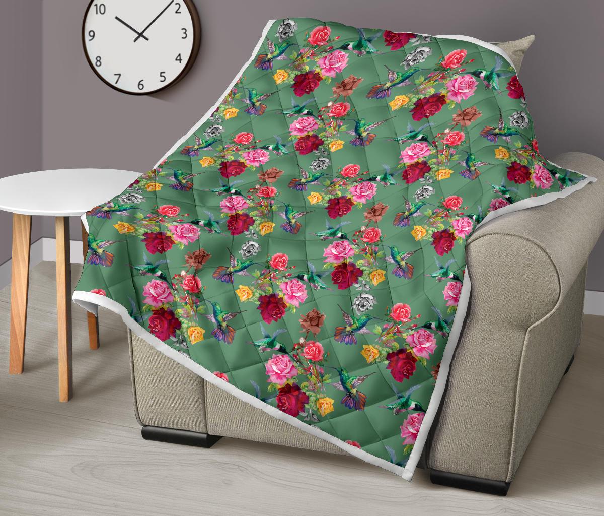 Hummingbird with Rose Themed Print Premium Quilt-JTAMIGO.COM