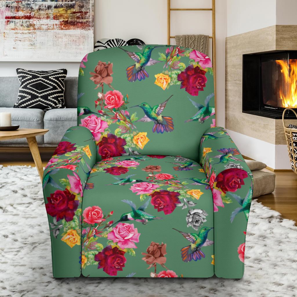 Hummingbird with Rose Themed Print Single Sofa Slipcover -JTAMIGO.COM