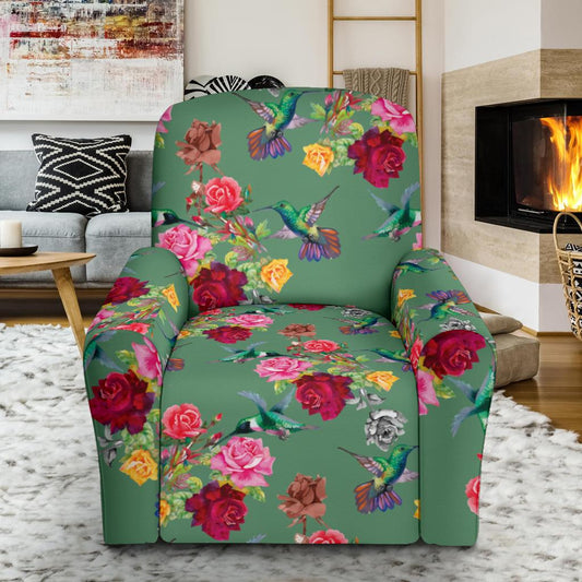 Hummingbird with Rose Themed Print Single Sofa Slipcover -JTAMIGO.COM