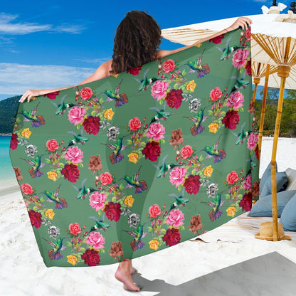 Hummingbird with Rose Themed Print Sarong Pareo Wrap