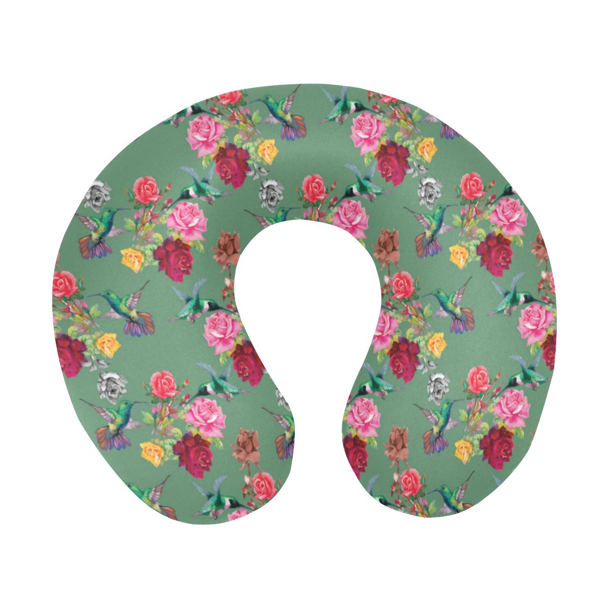 Hummingbird with Rose Themed Print U-Shaped Travel Neck Pillow-JTAMIGO.COM