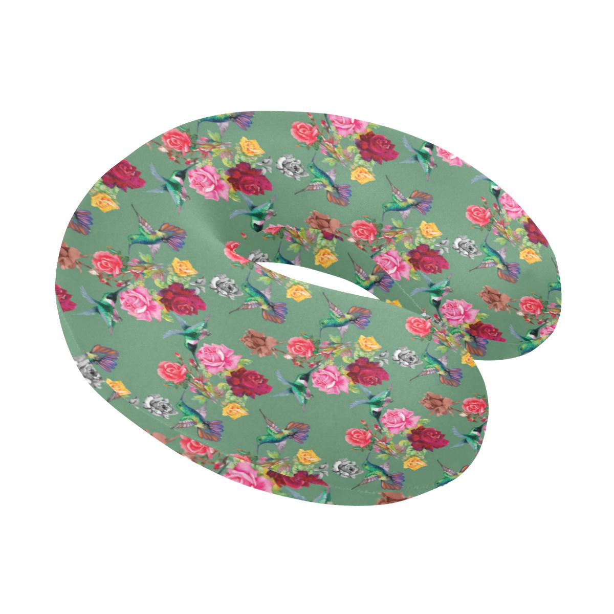 Hummingbird with Rose Themed Print U-Shaped Travel Neck Pillow-JTAMIGO.COM