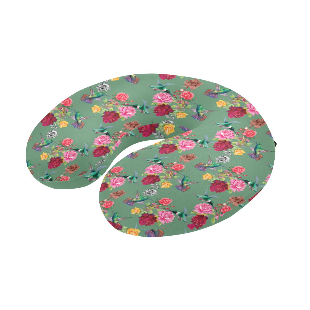 Hummingbird with Rose Themed Print U-Shaped Travel Neck Pillow-JTAMIGO.COM
