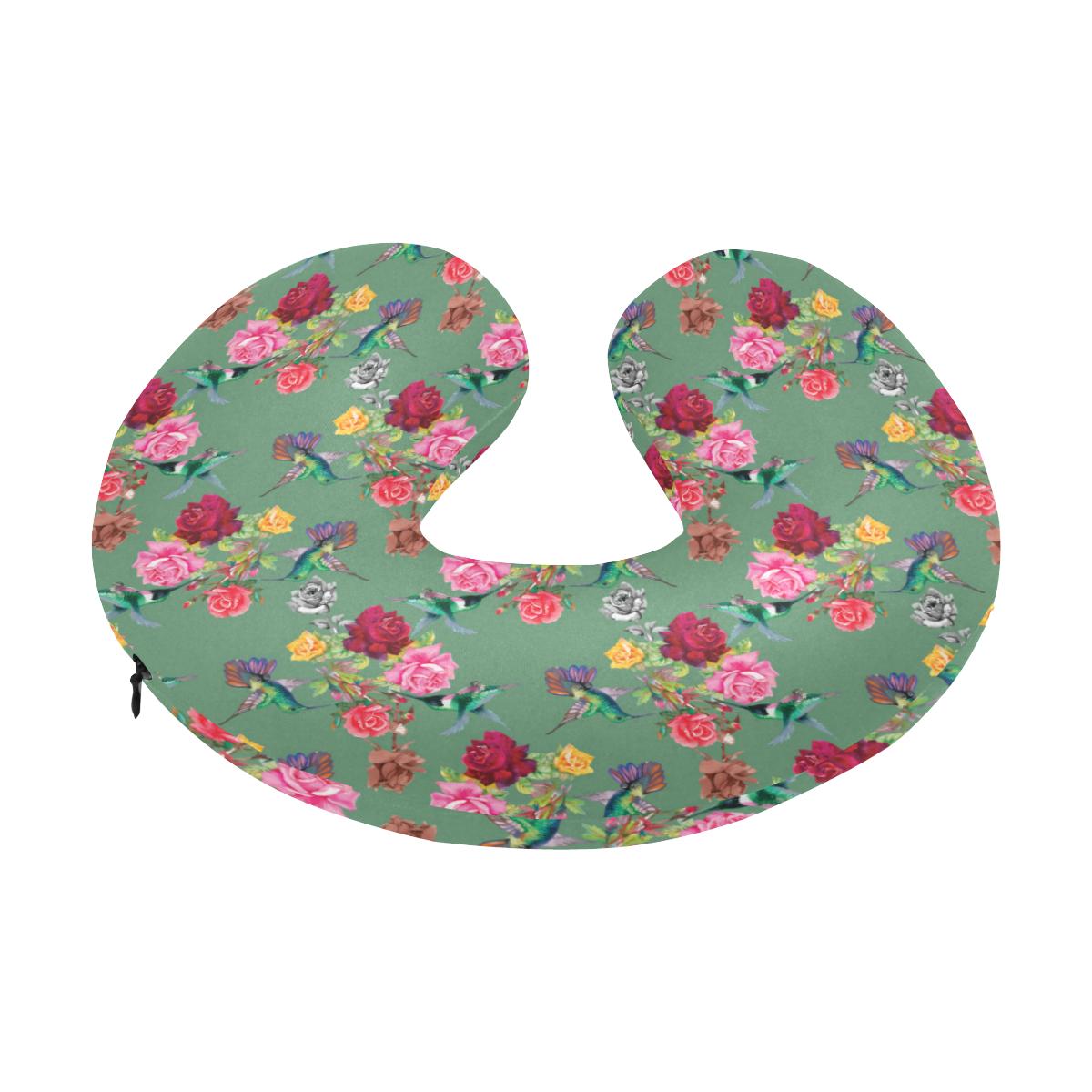 Hummingbird with Rose Themed Print U-Shaped Travel Neck Pillow-JTAMIGO.COM
