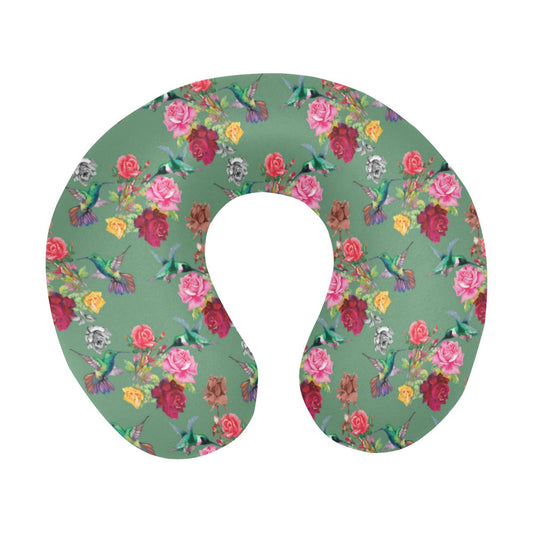 Hummingbird with Rose Themed Print U-Shaped Travel Neck Pillow-JTAMIGO.COM