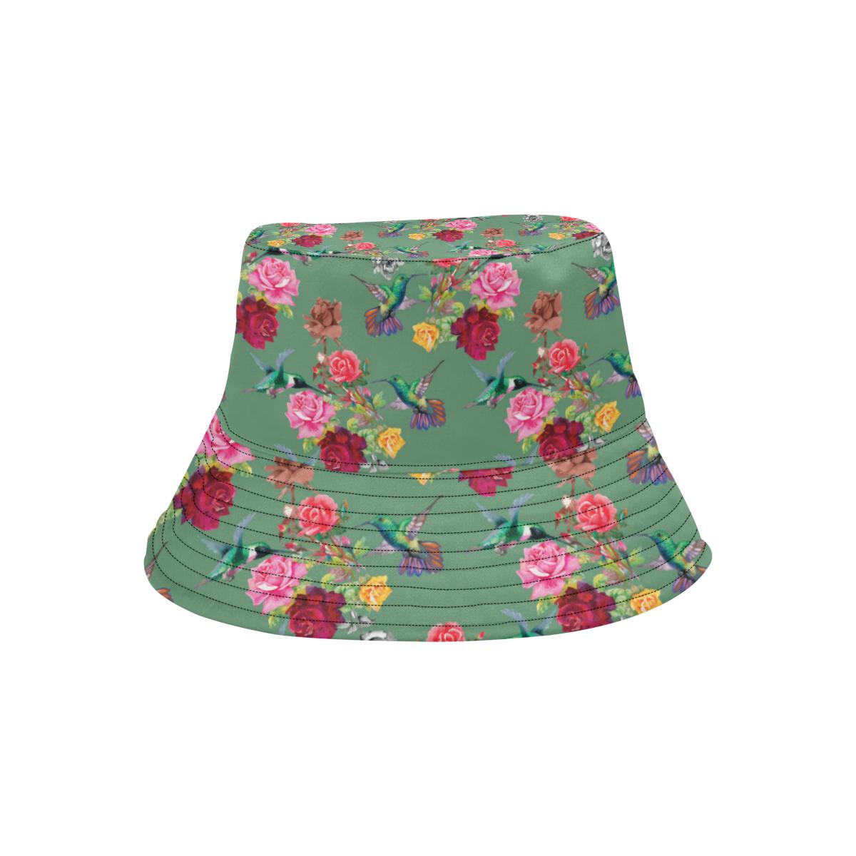 Hummingbird with Rose Themed Print Unisex Bucket Hat