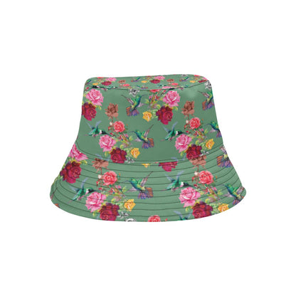 Hummingbird with Rose Themed Print Unisex Bucket Hat
