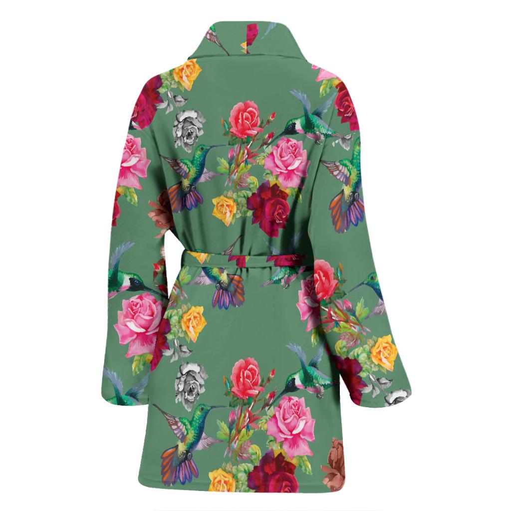 Hummingbird with Rose Themed Print Women Bath Robe-JTAMIGO.COM