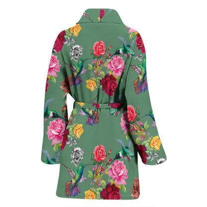 Hummingbird with Rose Themed Print Women Bath Robe-JTAMIGO.COM