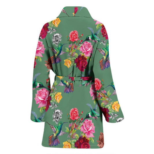 Hummingbird with Rose Themed Print Women Bath Robe-JTAMIGO.COM