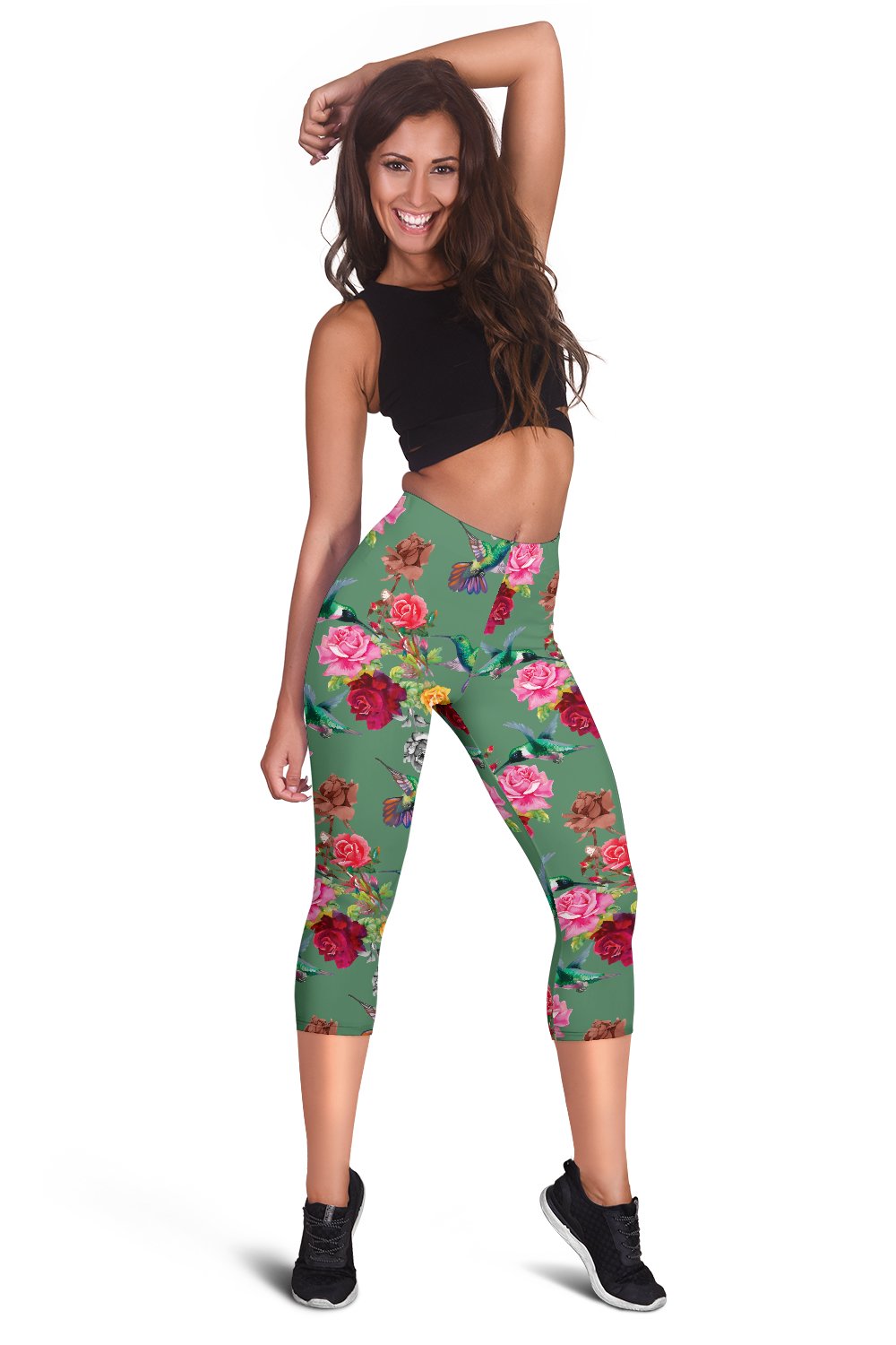 Hummingbird with Rose Themed Print Women Capris