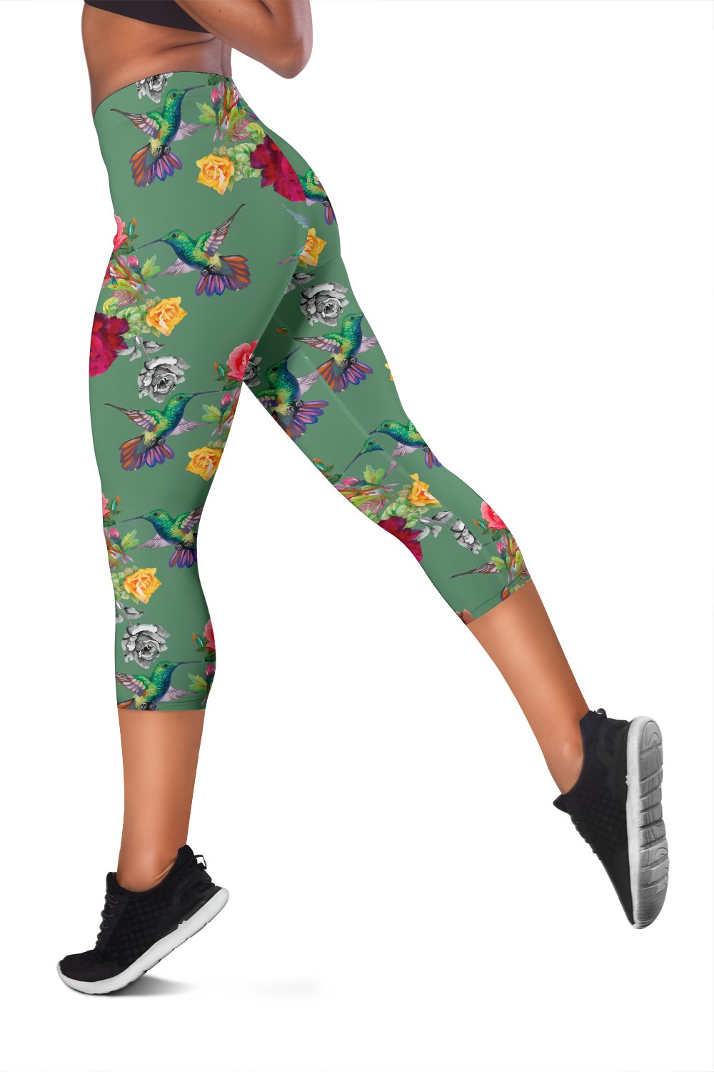 Hummingbird with Rose Themed Print Women Capris
