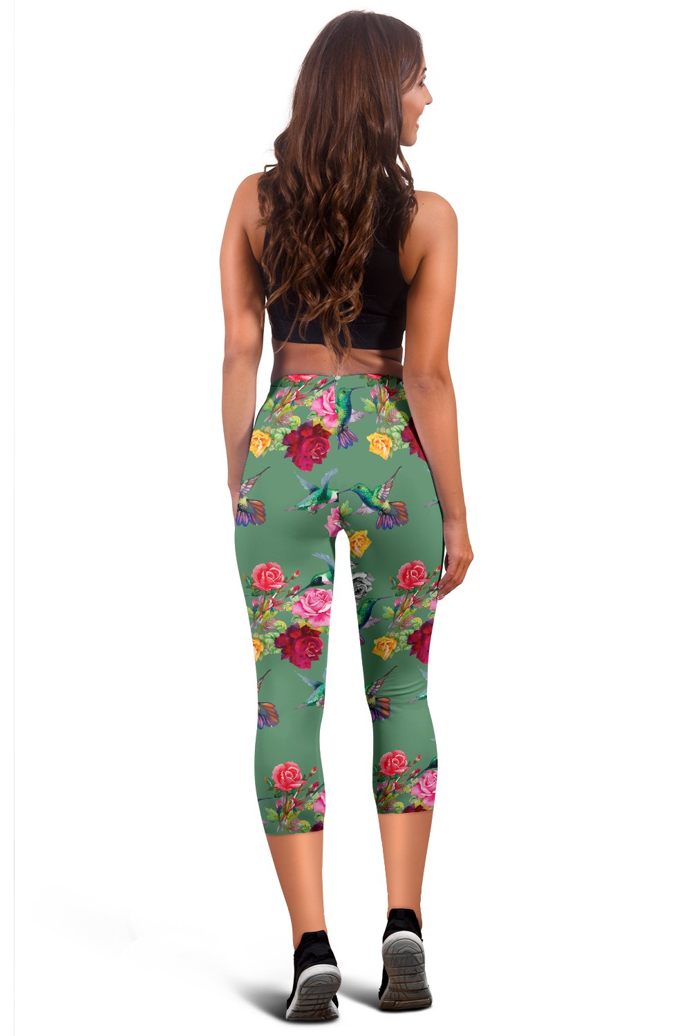 Hummingbird with Rose Themed Print Women Capris