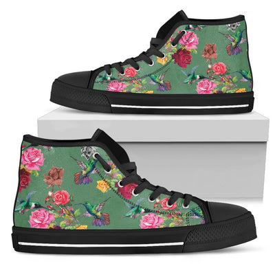 Hummingbird with Rose Themed Print Women High Top Shoes