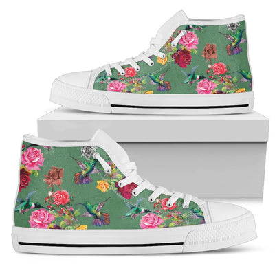 Hummingbird with Rose Themed Print Women High Top Shoes