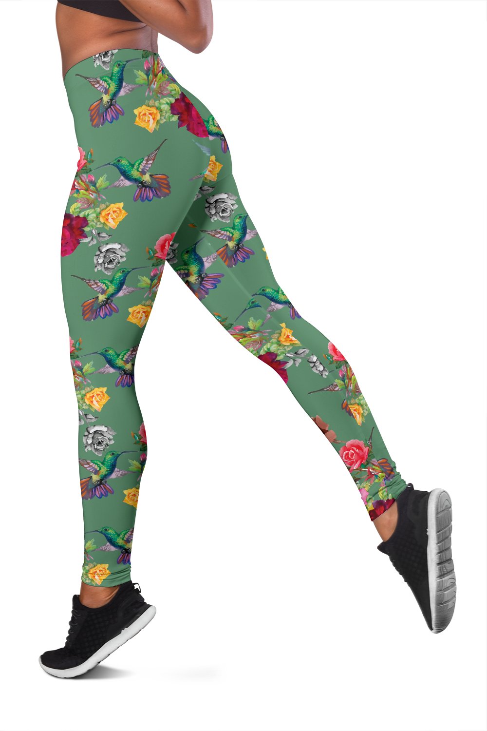 Hummingbird with Rose Themed Print Women Leggings
