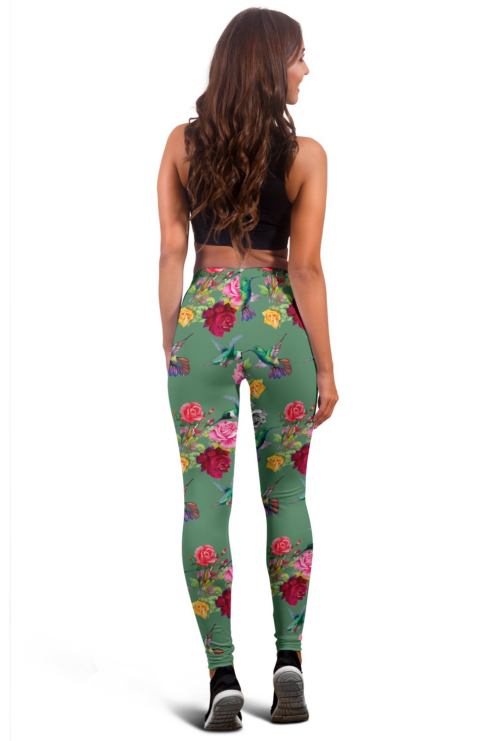 Hummingbird with Rose Themed Print Women Leggings