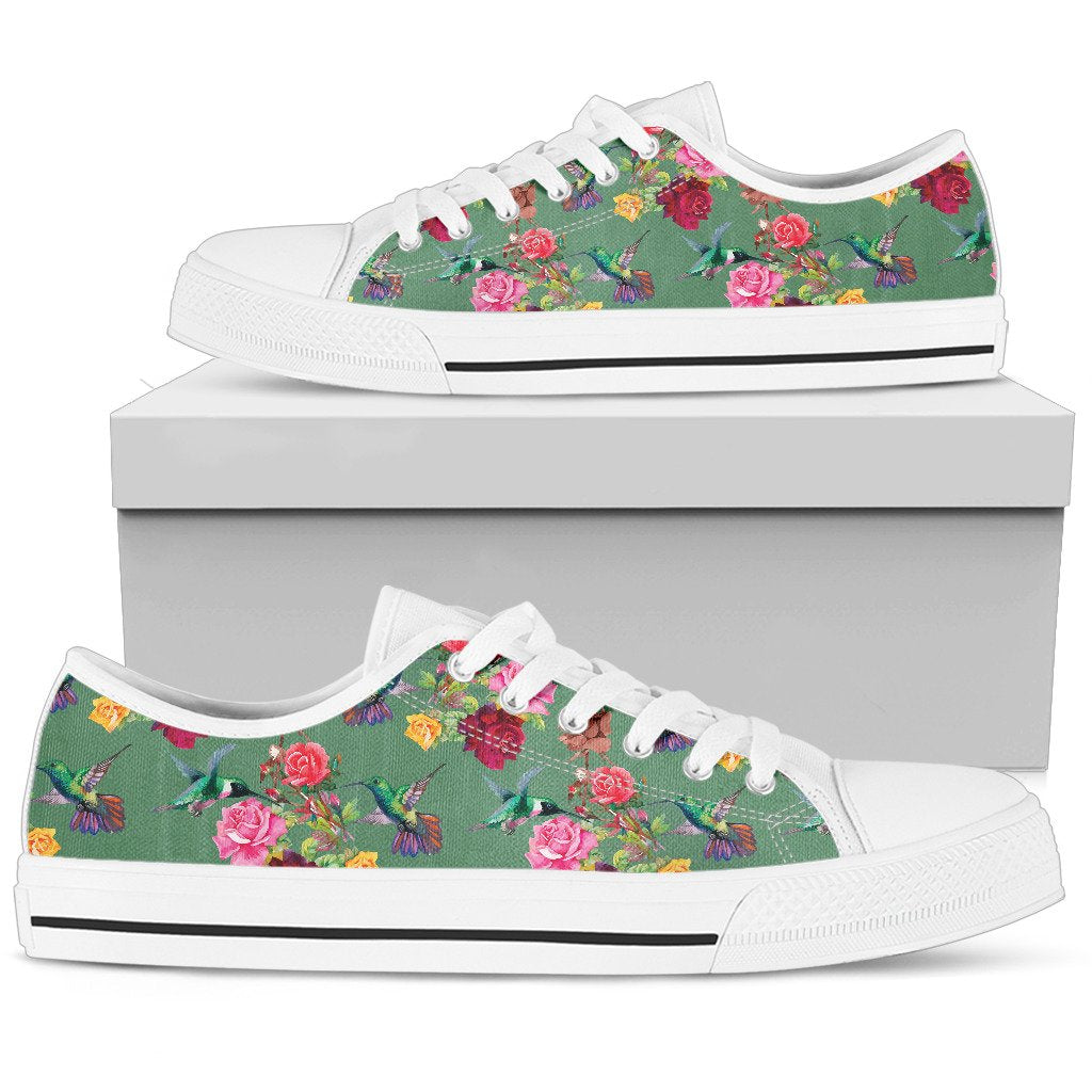 Hummingbird with Rose Themed Print Women Low Top Shoes
