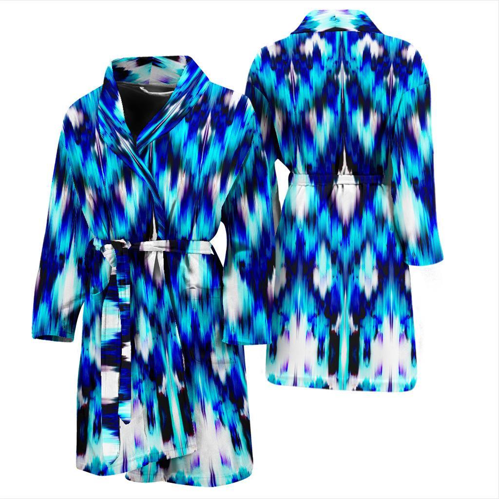 Ikat Blue Pattern Print Design 01 Men Bathrobe-JORJUNE.COM