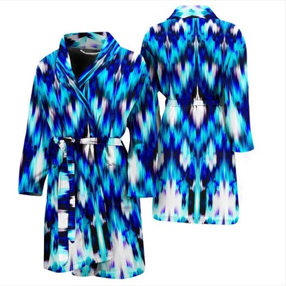 Ikat Blue Pattern Print Design 01 Men Bathrobe-JORJUNE.COM